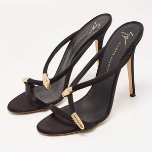 Giuseppe Zanotti Aleesha Serpent Snake Embellished Silk Satin Mule Sandal Heels